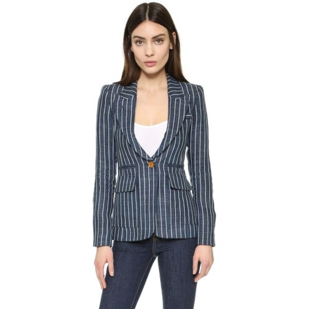 Smythe striped navy linen blazer size 6
